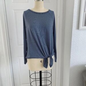 Navy & White Striped Long Sleeve Tunic Tie Front Athleisure Performance Top